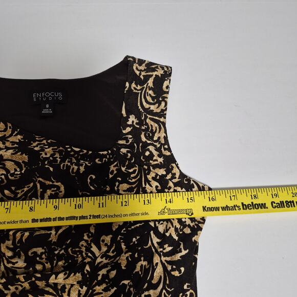Enfocus Studio Womens Sleeveless Dress Brown Beige Size 8 Stretch Front Ruffle - Picture 4 of 9
